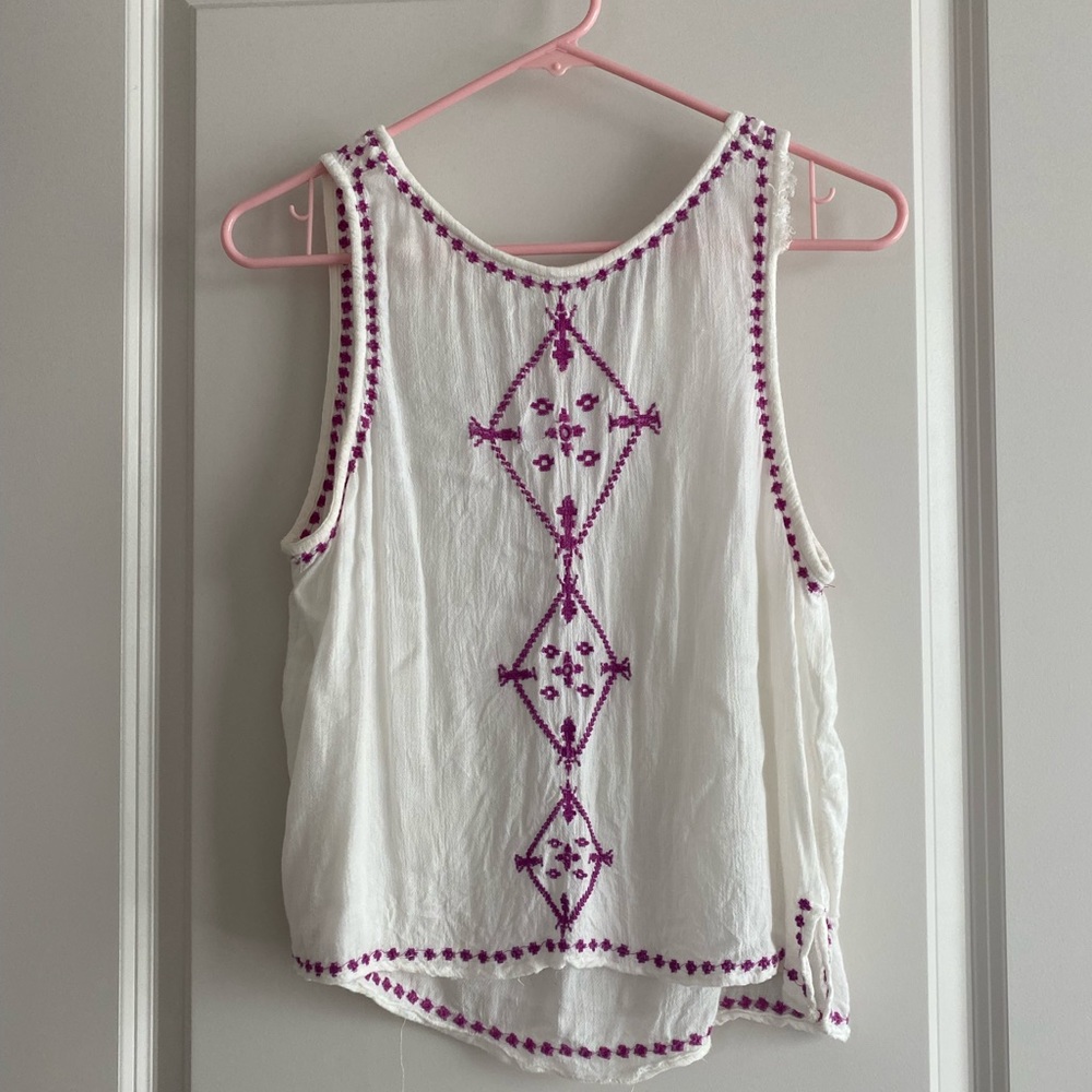 White with pink design tank top